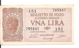 ITALIE 1 LIRE 1944 VF+ P 29 A - Regno D'Italia – 1 Lira