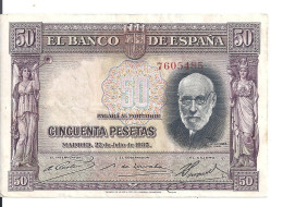 ESPAGNE 50 PESETAS 1935 VF+ P 88 - 50 Peseten