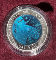 KAZAKHSTAN:NEW Coin 500 Tenge 2021 SALYUT-1 (DOS-1) Silver +TANTALUM Space - Kazakhstan