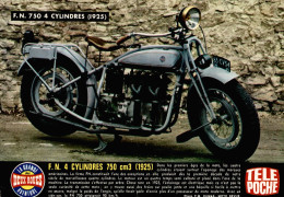 Fiche Technique D'une F.N. 4 Cylindres 750 Cm3 (1925), Découpée Dans Télé Poche - Moto