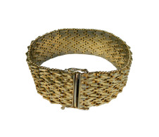 Vintage Italian 'PLAQUE OR' Gold Plated Articulated Cuff Bracelet- 1970s - Armbänder
