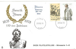 Norway 1978 150th Birthday Henrik Ibsen, Writer  Mi 764-765 Special Cover Cancelled 29.3.78 - Lettres & Documents