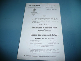 REUNION PRIVEE LIGUE D'ACTION FRANCAISE DE NANCY PROGRAMME ALFRED DETREZ ROBERT DE LA BARRE CAMELOTS DU ROI 1935 - Programmes