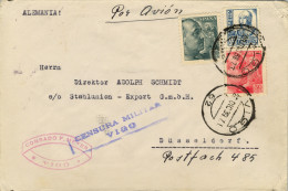 1939 PONTEVEDRA , VIGO - DÜSSELDORF , SOBRE CIRCULADO POR CORREO AÉREO , CENSURA MILITAR DE VIGO Y ALEMANA AL DORSO - Briefe U. Dokumente