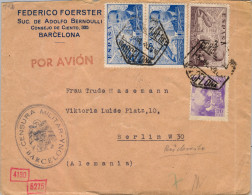 BARCELONA - BERLIN , CORREO AÉREO , SOBRE CIRCULADO , CENSURA MILITAR DE BARCELONA Y ALEMANA AL DORSO - Storia Postale