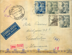 1943 GERONA , PALAFRUGELL - WIESBADEN , SOBRE CIRCULADO , CORREO AÉREO , DOBLE CENSURA - Cartas & Documentos