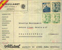 BARCELONA - BRAUNSCHWEIG , SOBRE CIRCULADO , DOBLE CENSURA , MÁQUINAS PARA CALCULAR , BRUNSVIGA , ADLER , RHEINMETALL - Lettres & Documents