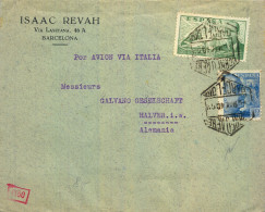 1940 BARCELONA - HALVER , SOBRE CIRCULADO , CORREO AÉREO POR AVIÓN VIA ITALIA , DOBLE CENSURA - Cartas & Documentos