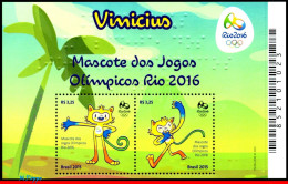 Ref. BR-3319 BRAZIL 2015 - OLYMPIC GAMES, RIO 2016,MASCOT VINICIUS, S/S MNH, SPORTS 2V Sc# 3319 - Verano 2016: Rio De Janeiro