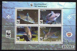 Ref. M1-V2011-5 MALTA 2011 - 50 YEARS OF WWFSOUVENIR SHEET MINT MNH, FISH 4V - Autres & Non Classés