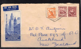 AUSTRALIA 1950 Cover To NZ With Melbourne Exhibition Sticker #CCO26 - Cartas & Documentos