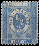 NORVÈGE / NORWAY - Braekstad Local Post TRONDHJEM (Trondheim) 1/2sk Blue (1872) - No Gum - Local Post Stamps