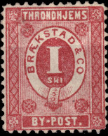 NORVÈGE / NORWAY - Braekstad Local Post TRONDHJEM (Trondheim) 1sk Rose (1872) - No Gum - Ortsausgaben