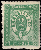 NORVÈGE / NORWAY - Braekstad Local Post TRONDHJEM (Trondheim) 2sk Green (1878 Reprint) - Mint* - Emissioni Locali