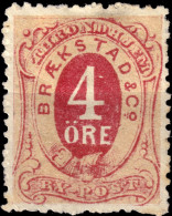 NORVÈGE / NORWAY - Braekstad Local Post TRONDHJEM (Trondheim) 4öre Red & Orange (1877 Type 7) - Mint* - Local Post Stamps