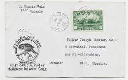 CANADA 10C  SOLO LETTRE COVER MC KENZIE ISLAND AU 16 1935 AIR MAIL TO FRANCE - Brieven En Documenten