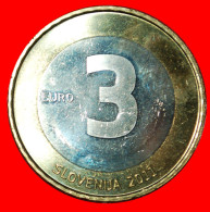 * SEPARATION FROM YUGOSLAVIA 1991: SLOVENIA  3 EURO 2011 UNC ~ UNCOMMON! BI-METALLIC!· LOW START! · NO RESERVE!!! - Slowenien