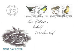 Norge Norway 1980 Birds, Eurasian Oystercatcher,Mallard, White-throated Dipper, Great Tit,  Mi  811-814, FDC - Brieven En Documenten