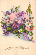 Pâques - Oeuf Rose Dans Un Panier De Fleurs  - Carte Postale Animée - Ostern