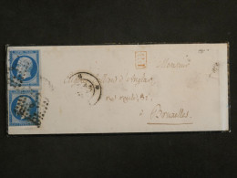 AV 19 FRANCE BELLE LETTRE EN PORT  1859 PARIS A BRUXELLES R. ROYALE ++ 2X  N°14 + AFF. INTERESSANT+ + - 1853-1860 Napoléon III.