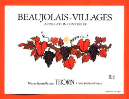 Etiquette Neuve De Vin Beaujolais Villages Ets Thorin à Pontanevaux - 75 Cl - Beaujolais