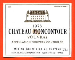 Etiquette Neuve De Vin Vouvray Chateau Moncontour 1978 à Chateau Moncontour à Vouvray - 75 Cl - White Wines