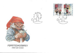 Norge Norway 1992  Christmas Elf Under Mailbox, Christmas Elves Post A Letter Mi 1112 - 1113 FDC - Brieven En Documenten