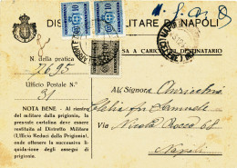 1945 LUOGOTENENZA CARTOLINA DISTRETTO MILITARE TASSA A CARICO CON 0,40 + COPPIA 0,10 SEGNATASSE LUOGOTENENZA S.F - Postage Due