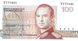 LUXEMBOURG 100 FRANCS MAN HEAD FRONT SKYLINE BACK ND(1986) SIGN1 SERIES F  P58b UNC READ DESCRIPTION - Luxemburgo