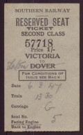 Ticket Seconde Classe " Southern Railway " 1947 - Other & Unclassified