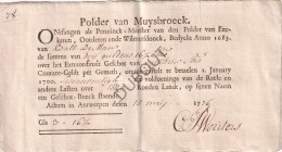 Ekeren/Oorderen/Wilmarsdonk - Polder Van Muysbroeck - 1776 - Kwitantie (V2360) - Manuskripte