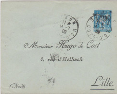 Entier Sage 15c Bleu S/ Papier Vert Taxe Réduite 0,10 (12,2x9,5) Enveloppe Privée Repiquage Hugo De Cort Lille CAD Dijon - Bigewerkte Envelop  (voor 1995)