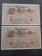 LOT 2 BILLETS N° SUIVIS SERIE T   1000 MARK  21 04 1910 BERLIN REICHSBANKNOTE ALLEMAGNE - 1.000 Mark