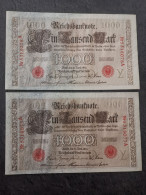 LOT 2 BILLETS N° SUIVIS SERIE Y   1000 MARK  21 04 1910 BERLIN REICHSBANKNOTE ALLEMAGNE - 1.000 Mark