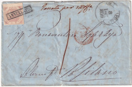 1859 8 Lug  2 Gr.Sass.5 Su Sovr. Da Gallipoli X Positano Tassata E Al Retro Giglio Azzurro Di Salerno Molto Rara - Neapel