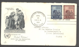 Lettre Entière 1er Jour 24 Avr. 1953 - Honoring The United Nations Work For The Protection Of Refugees (cachet New York) - Covers & Documents