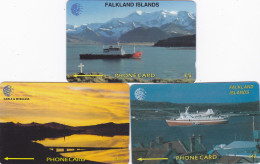 Falkland 3 Phonecards GPT - - - Landscape, Ship - Falklandeilanden