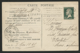 N° 171 ROULETTE 15 Ct Vert PASTEUR Sur CP De La Samaritaine Obl. Méc. "Paris 80 R. Dupin 8/5/25". - Roulettes