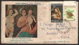 Madonna With Child Painting St Sebastian,Auckland City Art Gallery ,Paris Bordone, FDC New Zealand 1966 To India (**) - Lettres & Documents