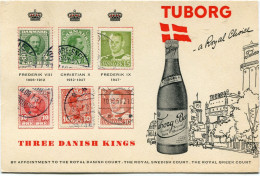 DANEMARK CARTE PUBLICITAIRE TUBORG -A ROYAL CHOICE AVEC STAMPS THREE DANISH KINGS..... - Bières