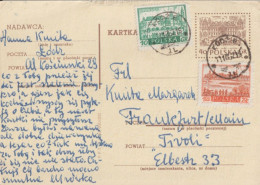 1962 - POLOGNE - AFFR. TRICOLORE Sur CP ENTIER De LODZ => FRANKFURT - Entiers Postaux