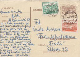 1962 - POLOGNE - AFFR. TRICOLORE Sur CP ENTIER De LODZ => FRANKFURT - Interi Postali