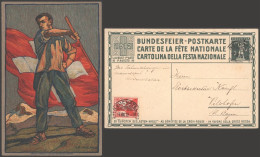 SUIZA 1914 ENTERO POSTAL 1912 NEUCHATEL FIESTA NACIONAL BANDERA FLAG - Enveloppes