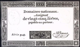 FRANCE * Assignat 25 Livres * Réf Muz 43/Laf 168 * Date 6 Juin 1793 An II * Etat/Grade  UNC/NEUF - Assegnati