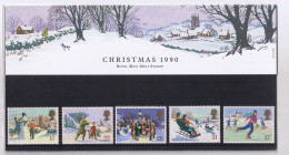 GB GREAT BRITAIN 1990 CHRISTMAS XMAS PRESENTATION PACK No 213 +ALL INSERTS SNOWMAN CHILDREN CAROLING SCATING TABOGGANING - Presentation Packs