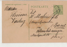 Liechtenstein Ganzsache Postkarte - Vaduz Nach Basel Schweiz - O 1922 - Ganzsachen