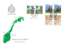 Norway Norge 1996 Tourism, Besseggen, Stave Church, Urnes  And Petroglyphs In Alta 1208 - 1210 FDC - Cartas & Documentos