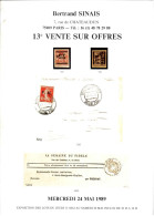 VENTES SINAIS 1989 CATALOGUE 13e VENTE SUR OFFRES 24/5/1989 - Auktionskataloge
