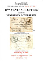 VENTES SINAIS 1998 CATALOGUE 40e VENTE SUR OFFRES 30/10/1998 - Cataloghi Di Case D'aste