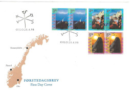 Norway Norge 1998 Ski Jump In Holmenkollen, Fishing Boat In Ålesund ,  Hamarøyskaftet Mountain 1282 - 1284  FDC - Covers & Documents